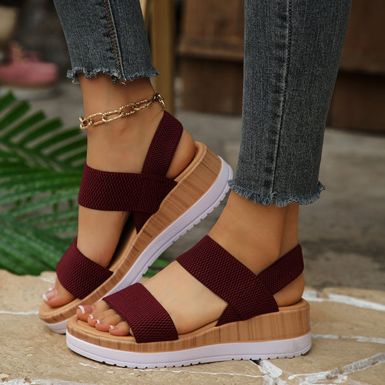 Damen modische Wedge-Sandalen mit elastischen Riemen und komfortabler Sohle R&B