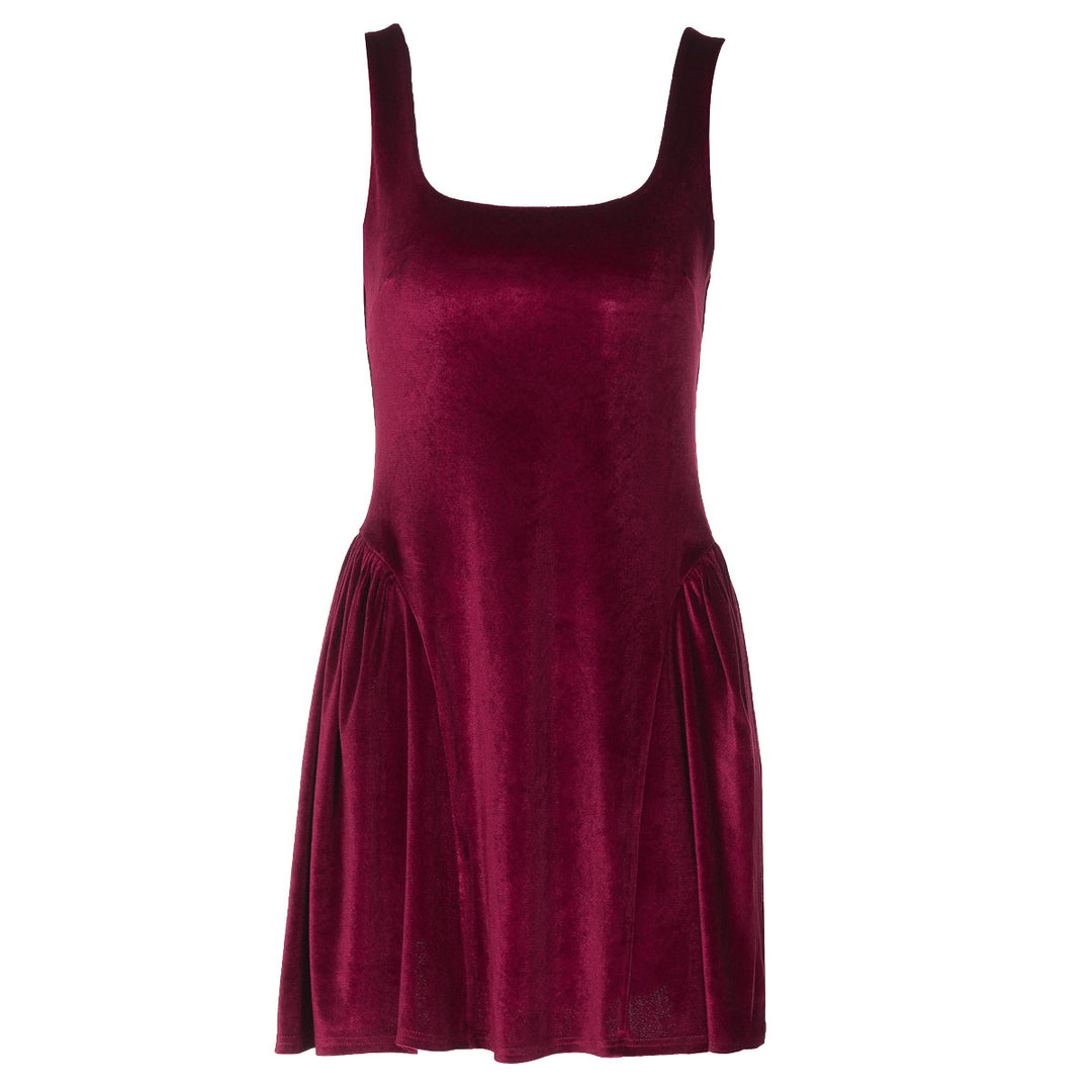 Damen Kurzkleid mit Quadrat-Ausschnitt und fließendem Rock R&B