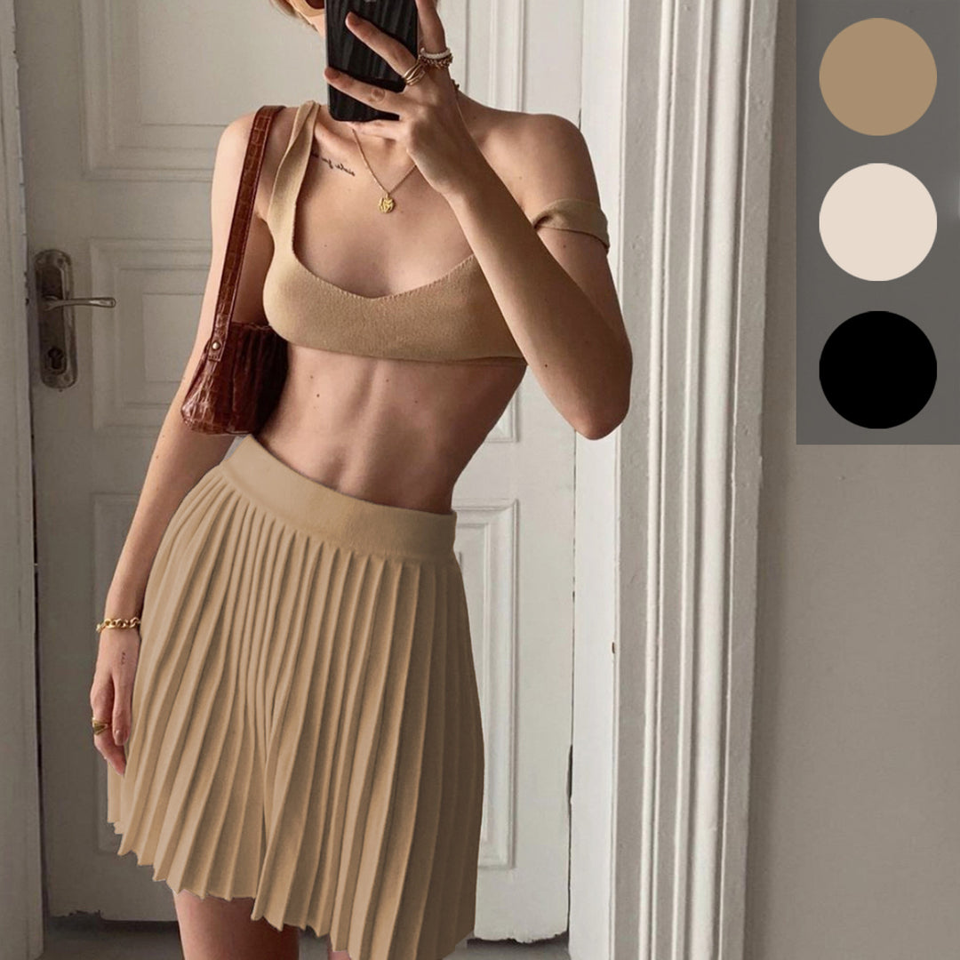 Damen Sportliches Crop-Top und Faltenrock Set R&B