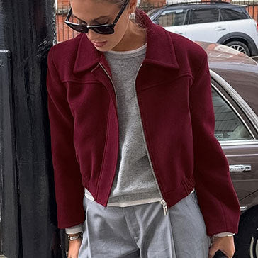 Damen Cropped Fleecejacke mit Stehkragen und Reißverschluss R&B