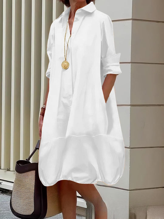 Damen Lässiges Hemdblusenkleid mit weit geschnittenem Saum R&B