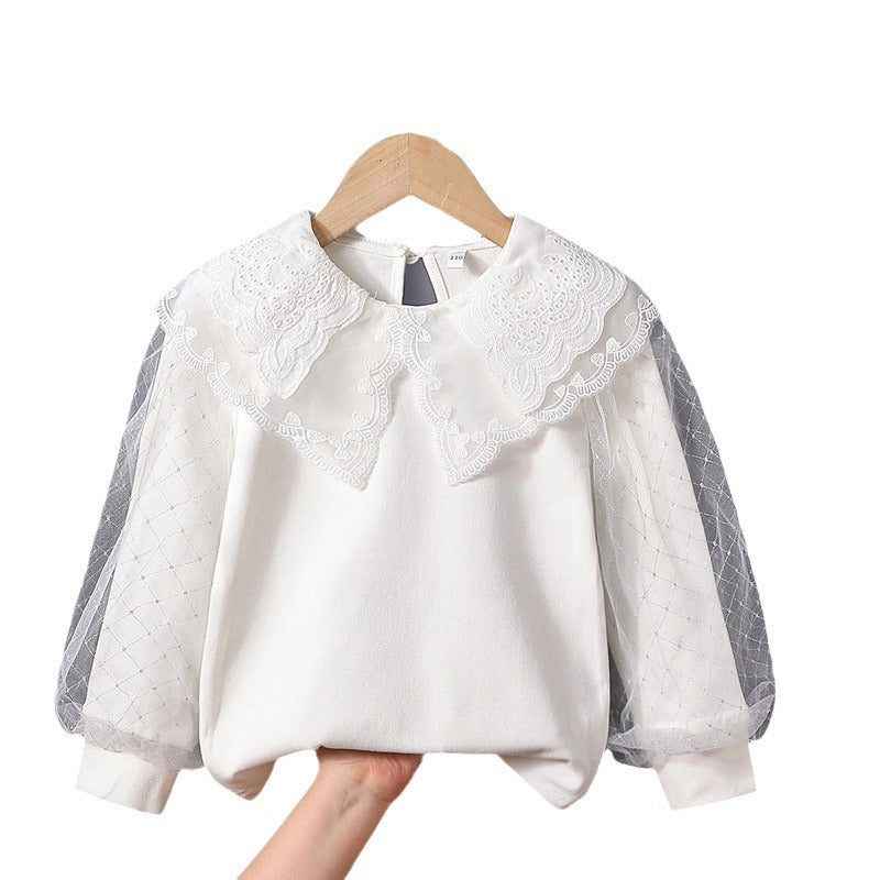 Mädchen modische Bluse mit eleganten Tüllärmeln und kunstvoller Spitzenverzierung R&B