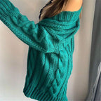 Damen Grobstrickpullover mit offener Schulter und strukturiertem Zopfdesign R&B