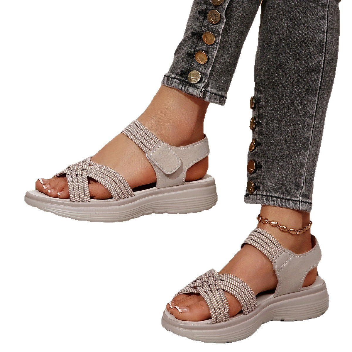 Damen Sportliche Sandalen mit geflochtenen Riemen und gepolsterter Sohle R&B