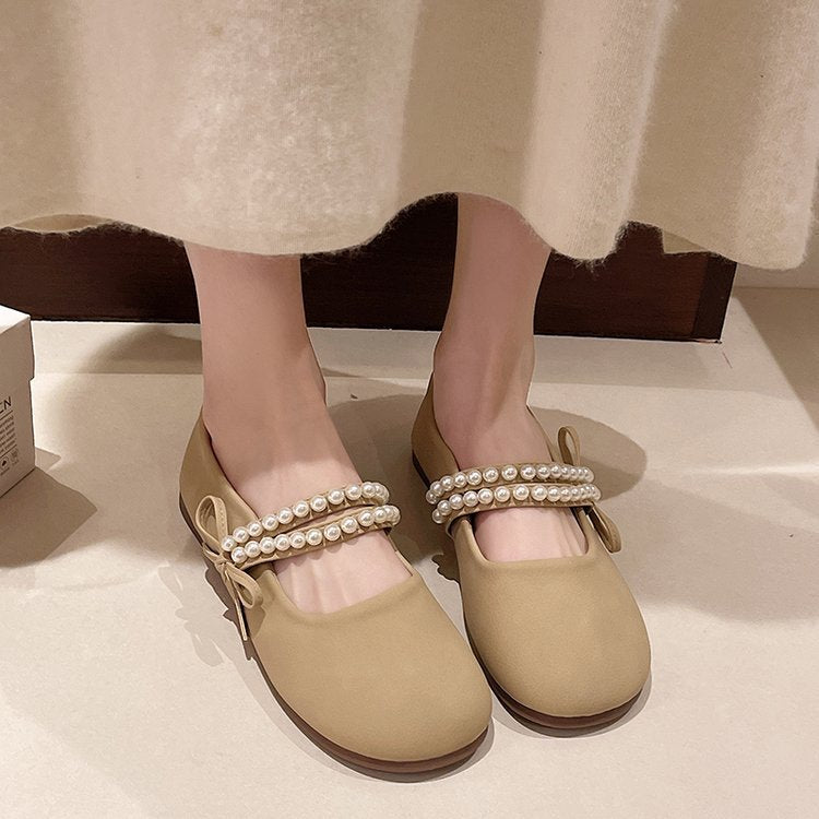 Damen elegante Ballerinas mit Perlenschmuck R&B