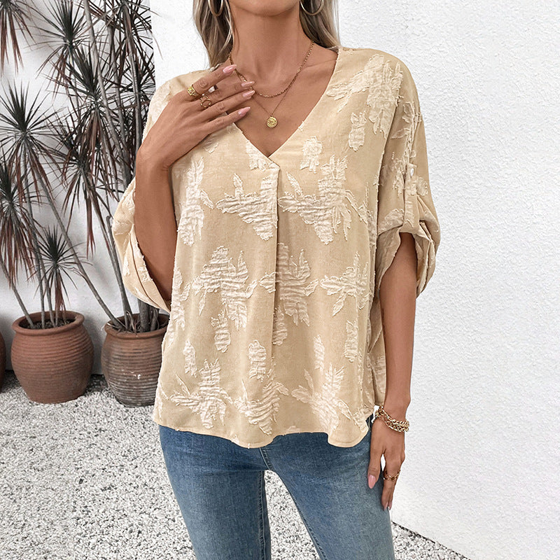 Damen luftige Sommerbluse mit eleganten Schnürdetails und weitem Schnitt R&B