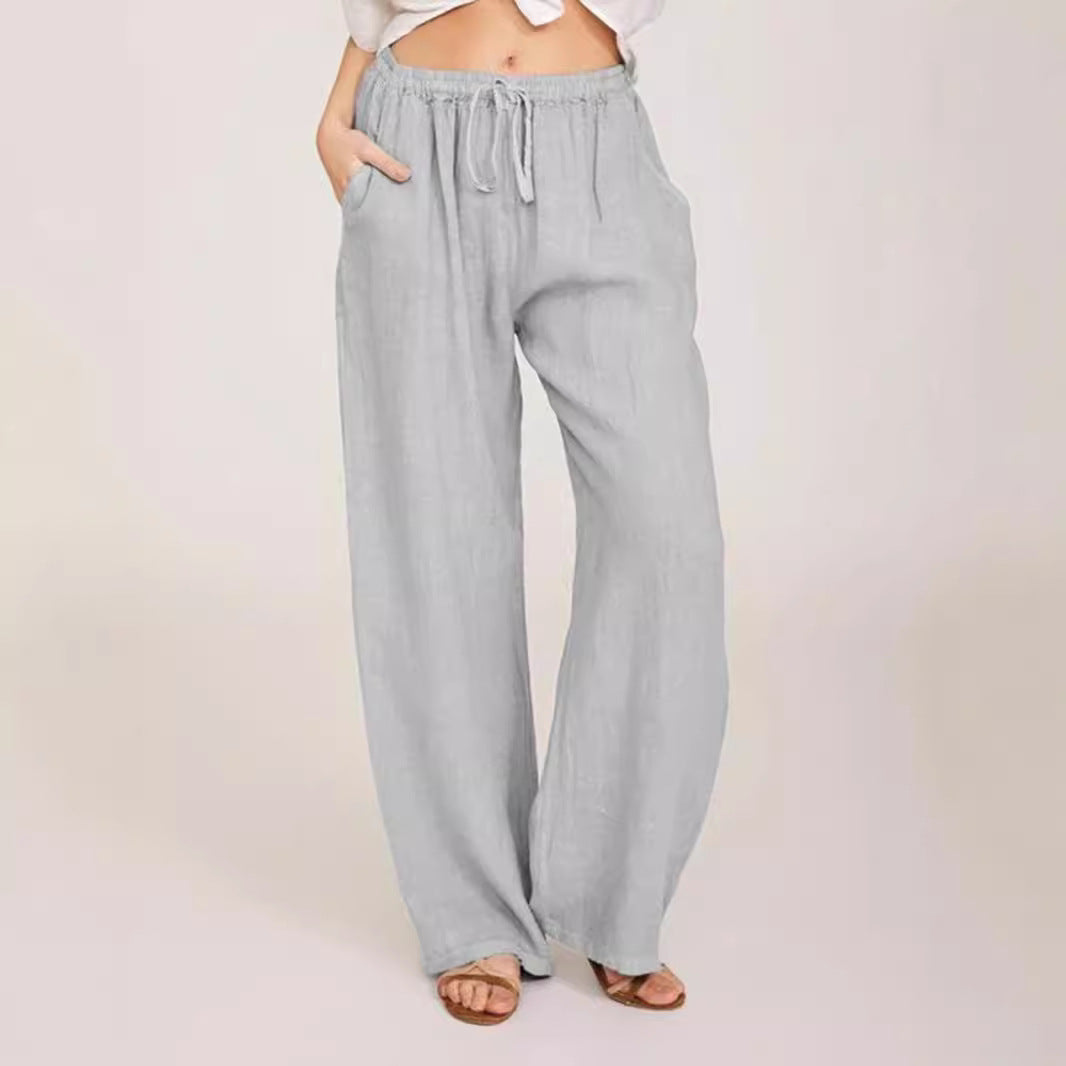 Damen Leinenhose mit weitem Bein und praktischen Seitentaschen R&B