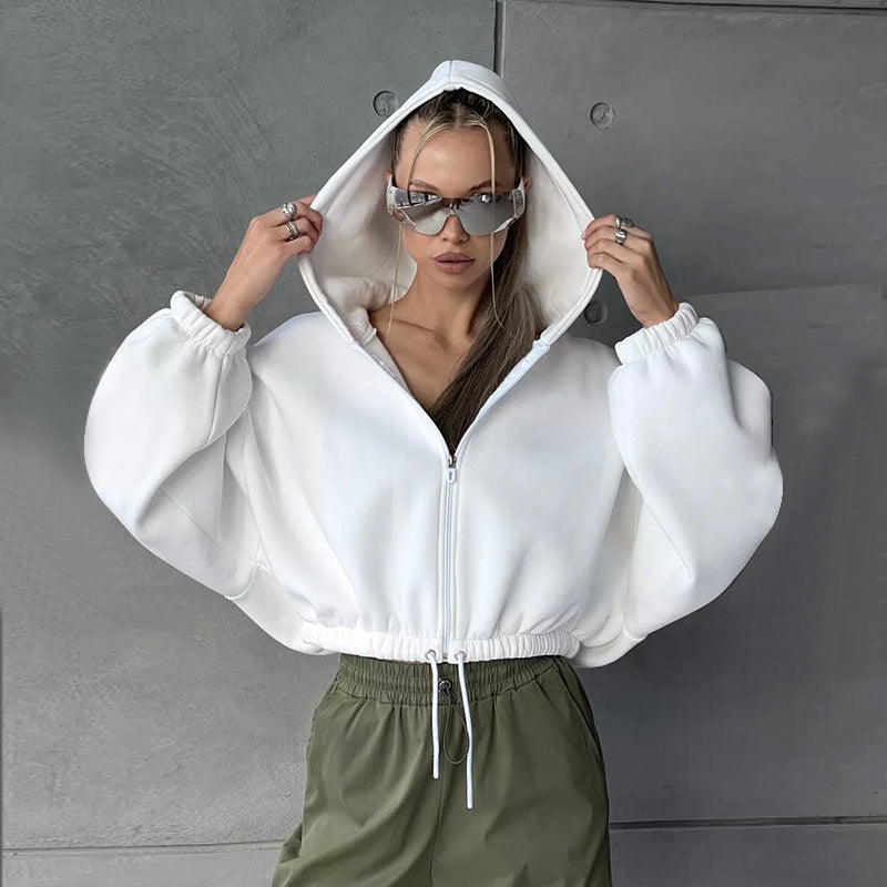 Damen Oversized Kapuzenpullover mit elastischem Bund und Reißverschluss R&B