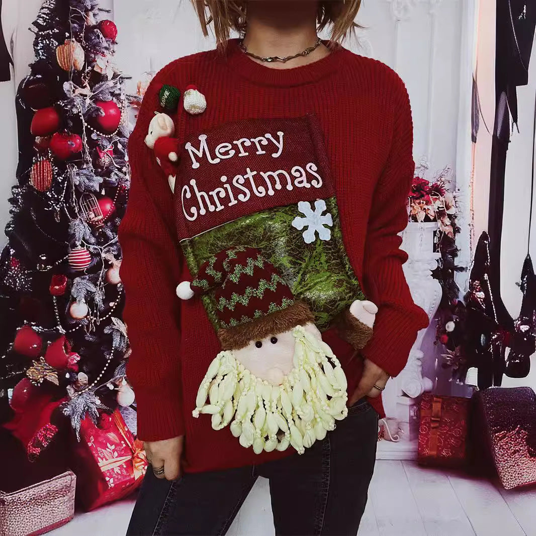 Damen Weihnachts-Pullover mit festlichem Design und 3D-Applikationen R&B