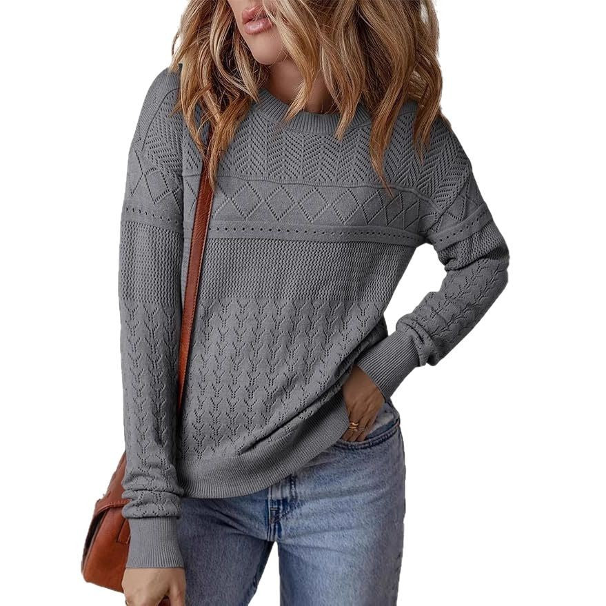 Damen Strickpullover mit strukturiertem Muster und Rundhalsausschnitt R&B