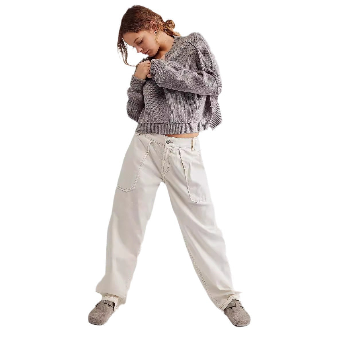Damen Weite Jeans mit Gürtel und praktischen Taschen