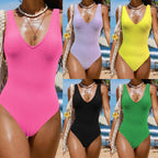 Damen Einteiliger Badeanzug mit V-Ausschnitt und strukturiertem Design R&B