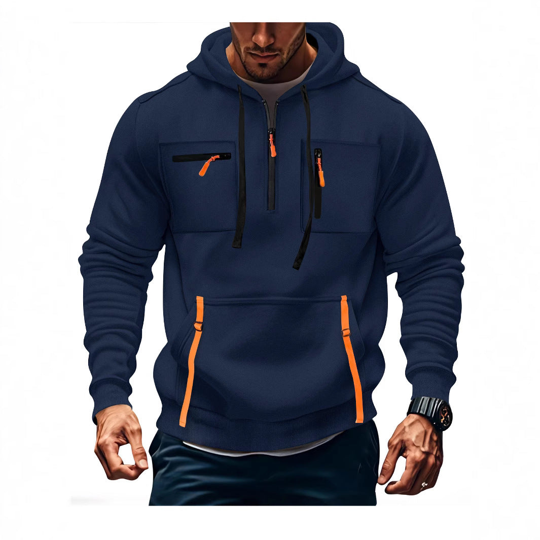 Herren modischer Kapuzenpullover mit funktionalen Reißverschlusstaschen R&B