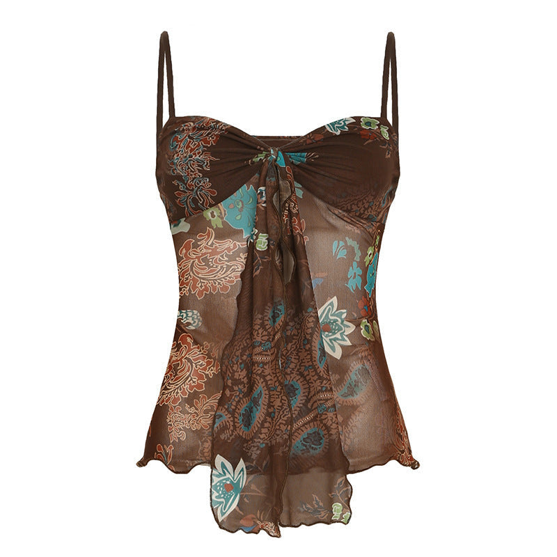 Damen Blumenmuster Spaghetti-Trägertop mit fließendem Design R&B