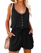 Damen Jumpsuit mit knöpfbarem Dekolleté und praktischen Taschen R&B