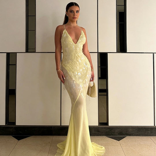 Damen Elegantes Abendkleid mit funkelnden Details und asymmetrischem Schnitt R&B