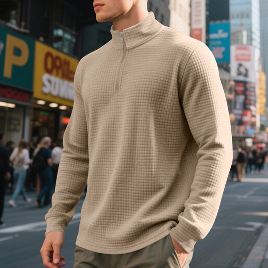 Herren nan City-Thermo-Pullover mit kurzem Reißverschluss Stehkragen und feiner Quadratstruktur R&B