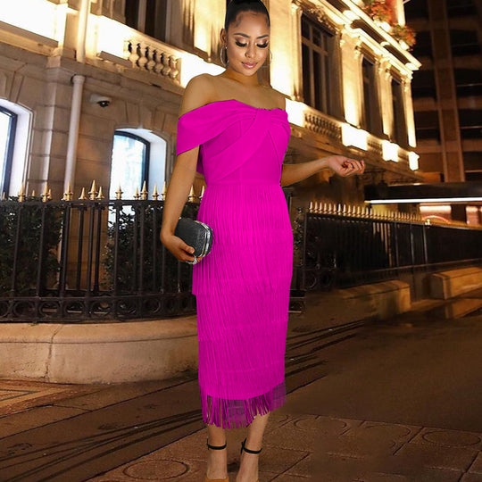 Damen Cut-out Cocktailkleid mit Fransen R&B