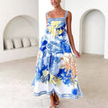 Damen Maxikleid mit floralem Muster und schmalen Spaghettiträgern R&B