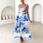 Damen Maxikleid mit floralem Muster und schmalen Spaghettiträgern R&B