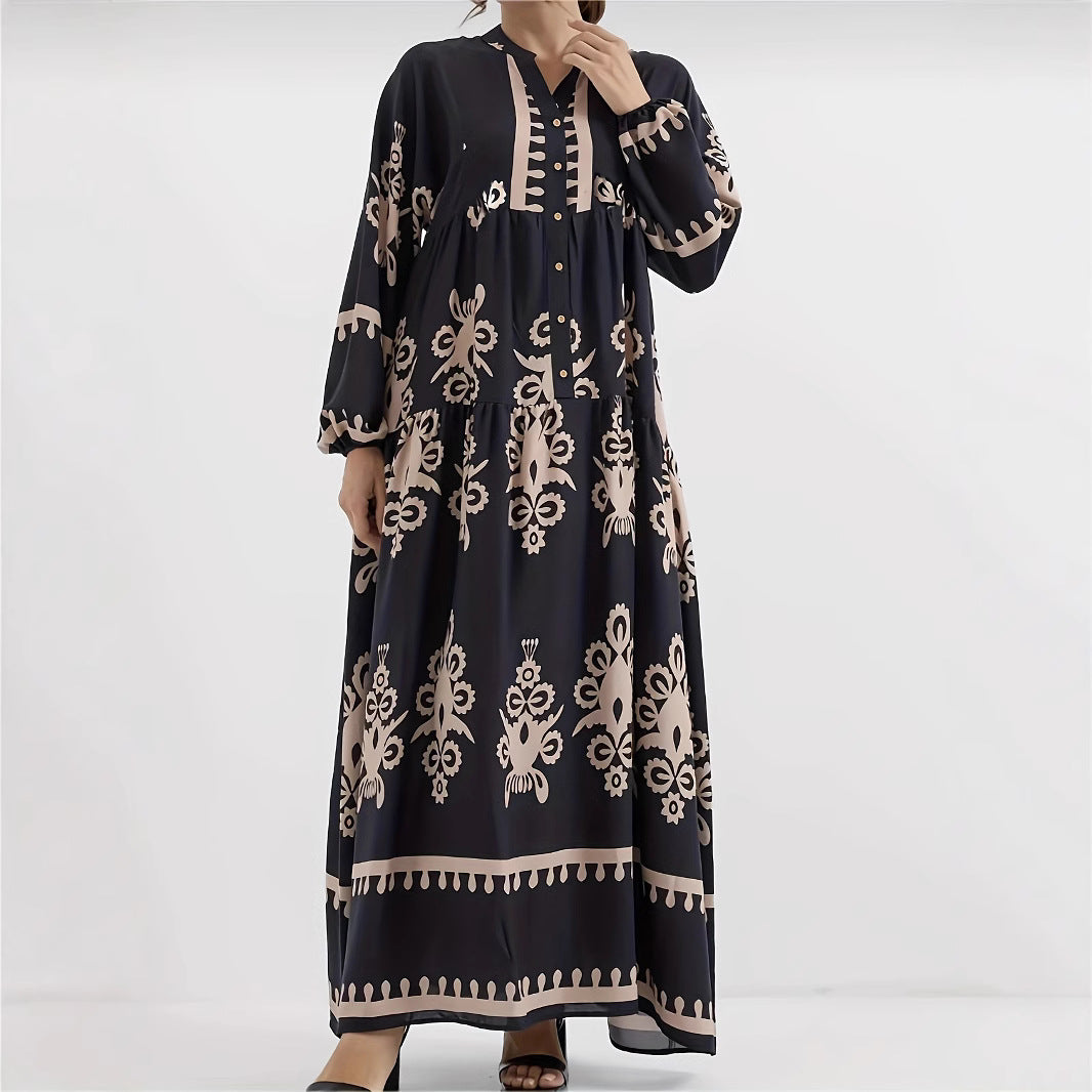 Damen Maxikleid mit floralem Design und eleganter Knopfleiste R&B