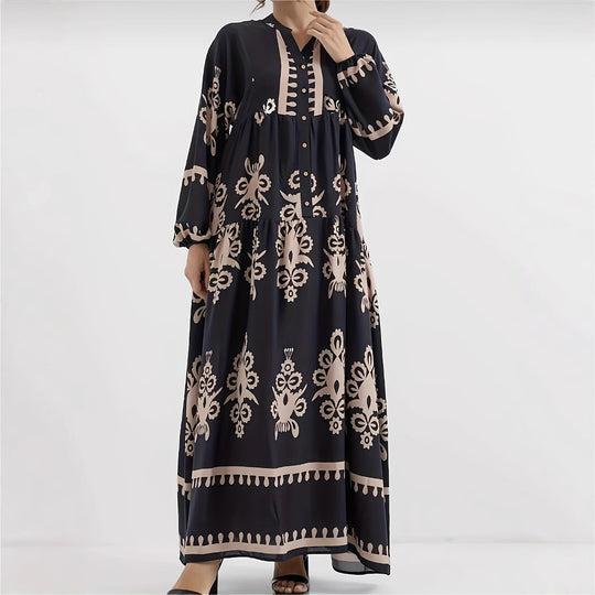 Damen Maxikleid mit floralem Design und eleganter Knopfleiste R&B