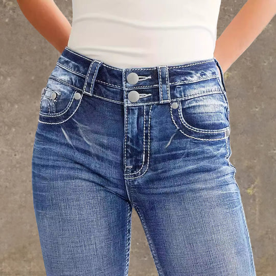 Damen Flared Jeans im Vintage-Stil mit hochgradigem Detail und raffinierten Stickereien R&B