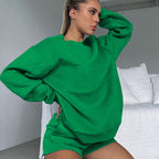 Damen nan weites Sweatshirt und Shorts Haus-Set aus weichem Frottee R&B