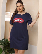 Damen lässiges Freizeitkleid mit verspieltem Lippen-Motiv R&B