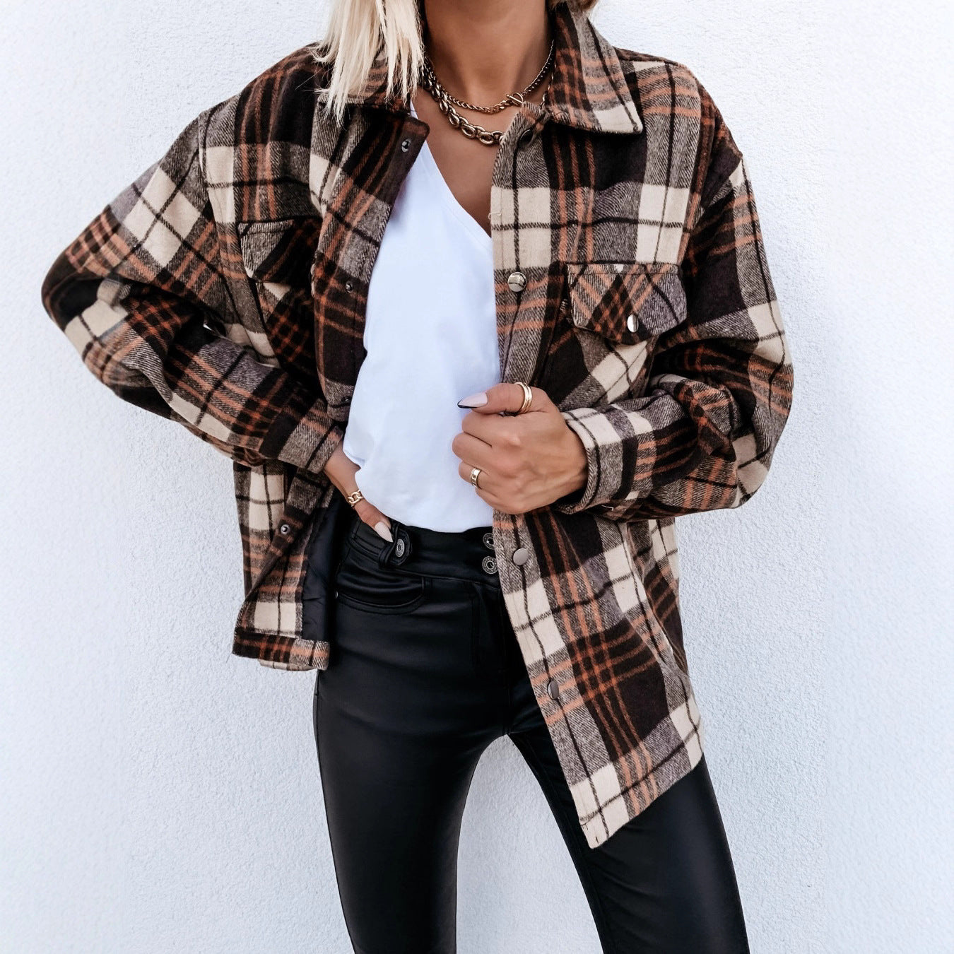 Damen Karierte Overshirtjacke im flauschigen Stoff R&B