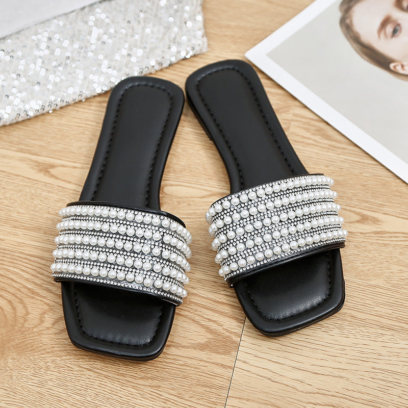 Damen Glamouröse Mules mit elegantem Perlenbesatz R&B