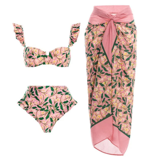 Damen Bikiniset mit verspielten Rüschen und hohem Taillenbund R&B