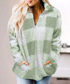Damen gemütlicher Fleece-Pullover mit hochgeschlossenem Kragen R&B