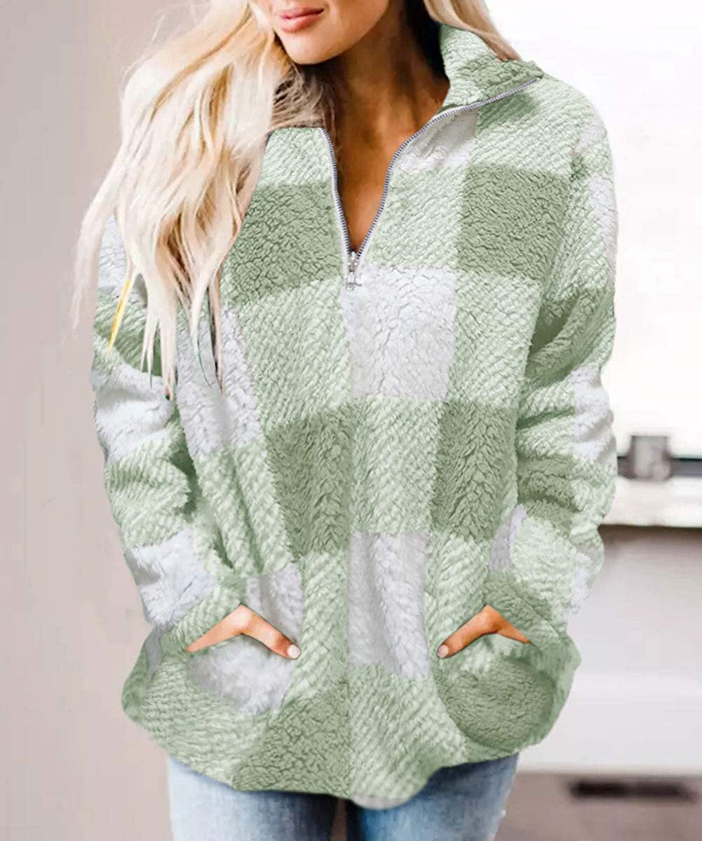 Damen gemütlicher Fleece-Pullover mit hochgeschlossenem Kragen R&B