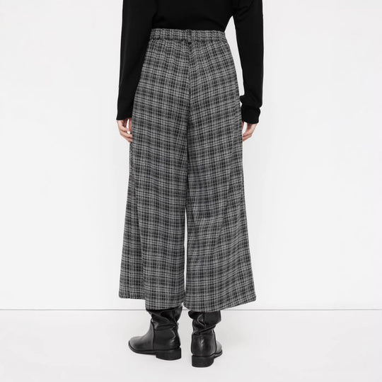 Damen weit geschnittene Karohose mit hochgerundetem Bund R&B