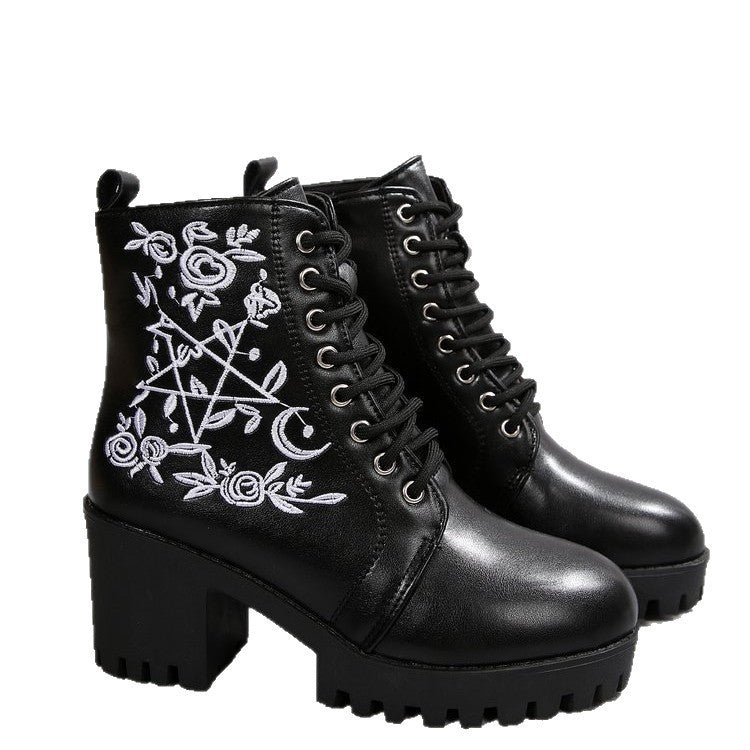 Damen Boots mit metallic-farbenem Plateau und floralen Stickereien R&B