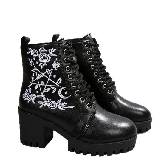 Damen Boots mit metallic-farbenem Plateau und floralen Stickereien R&B