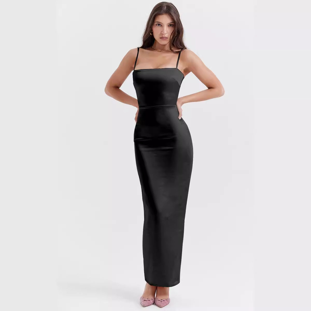 Damen Satin Maxikleid mit schulterfreiem Design und figurschmeichelndem Schnitt R&B