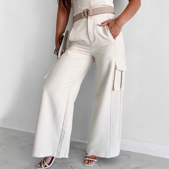 Damen Elegante High-Waist Cargohose mit lässigen Seitentaschen R&B