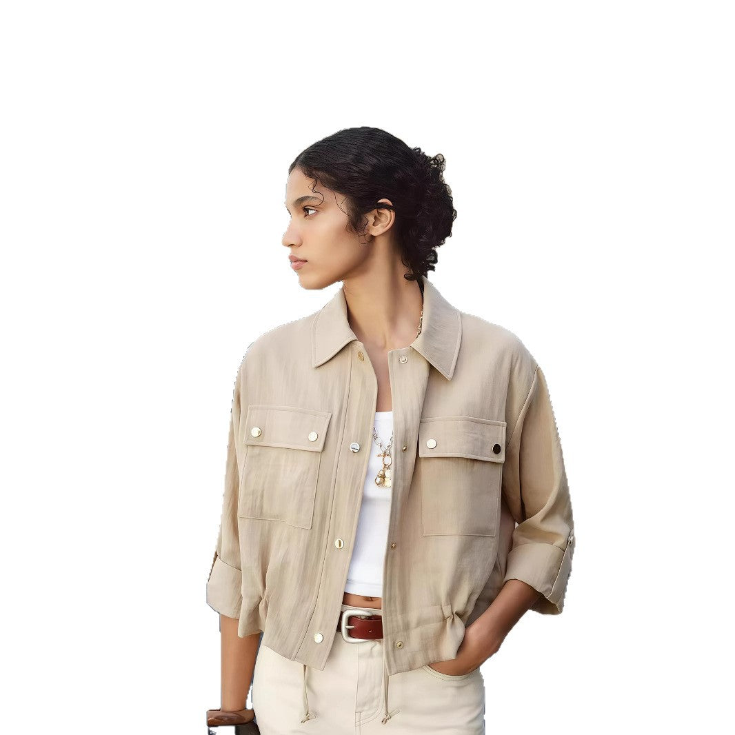 Damen lockere Utility-Jacke mit Taschen R&B