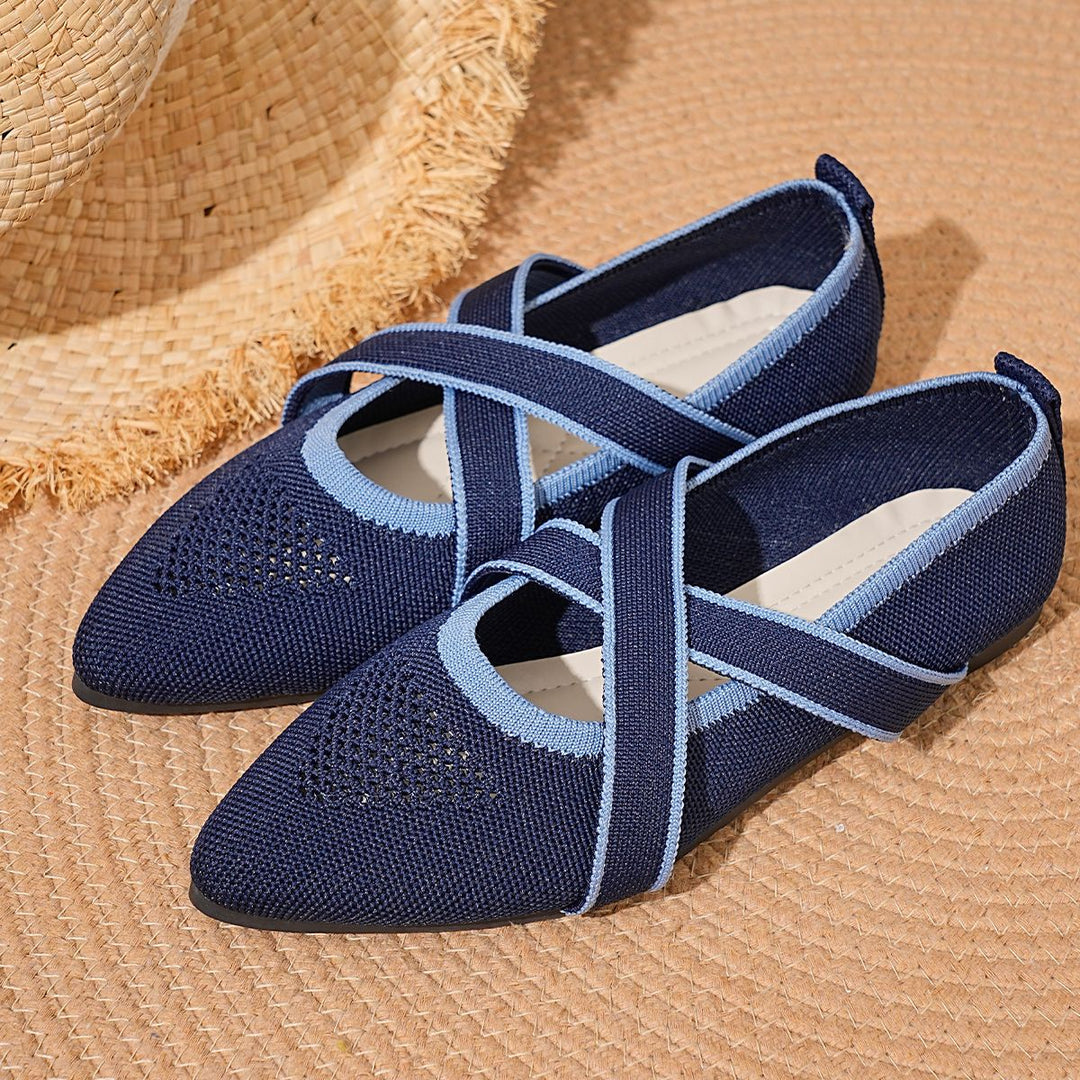Damen Ballerinas mit modischer Kreuzband-Applikation und rutschfester Sohle R&B