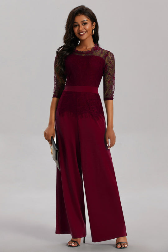 Eleganter Damen Jumpsuit mit Spitzenärmeln und Weitem Bein | R&B