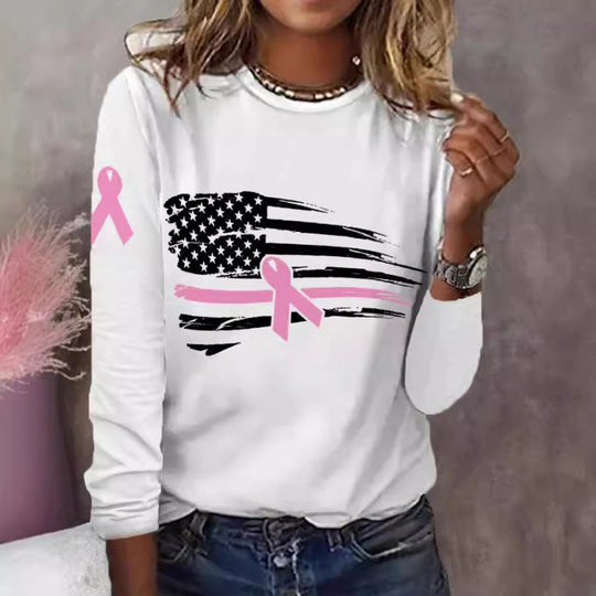Damen lässiges T-Shirt mit kreativem Flaggen- und Schleifen-Design R&B
