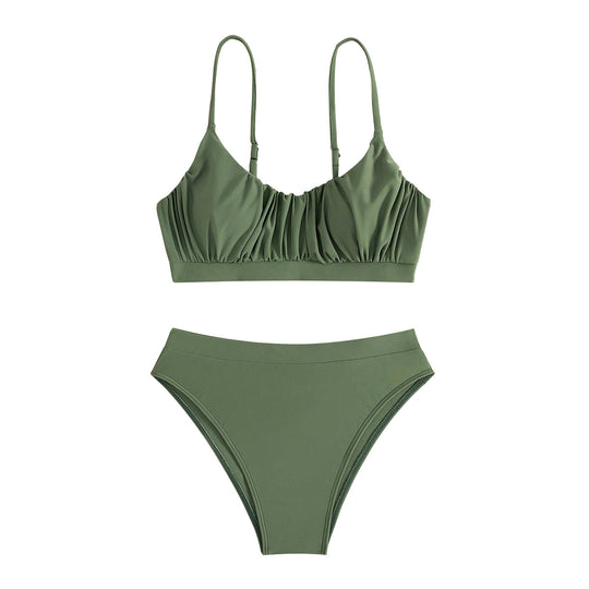 Damen Push-Up Bikini mit gerafftem Oberteil und hohem Bund R&B