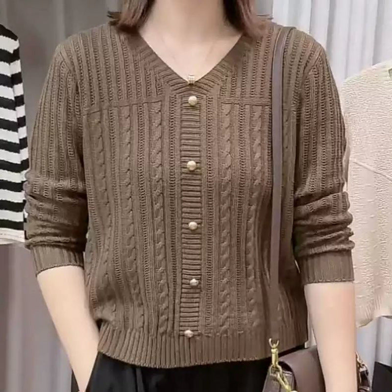 Damen Strickjacke mit feinem Zopfmuster und eleganten Perlenknöpfen R&B