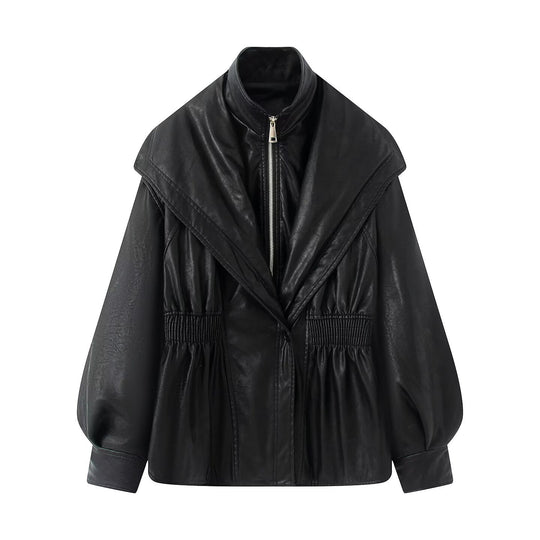 Damen elegante Bikerjacke mit lässigem Schnitt und voluminösen Ärmeln R&B