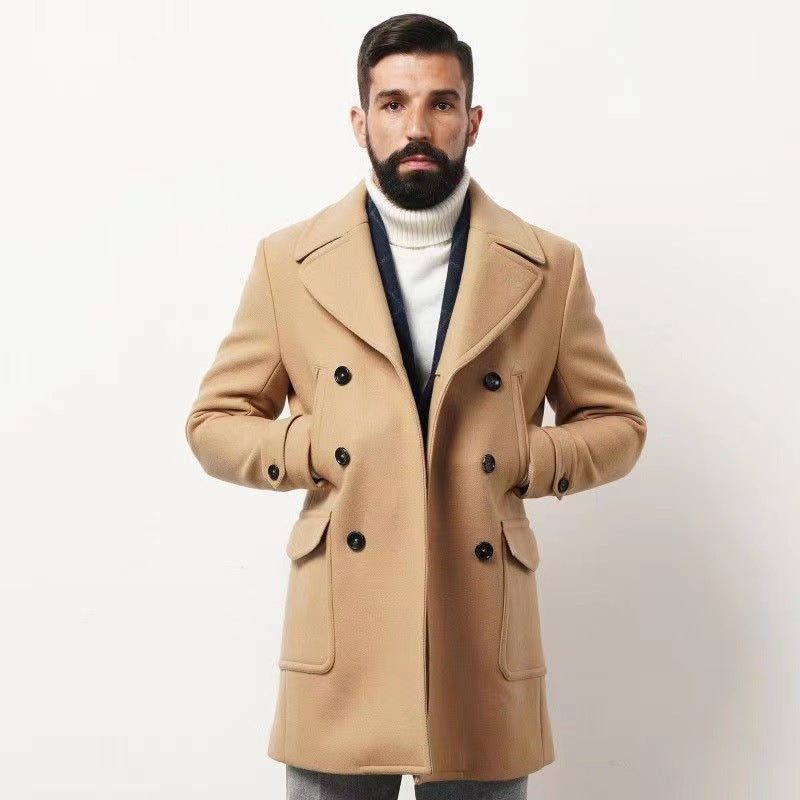 Herren modischer Doppeltbreasted Mantel mit praktischen Taschen R&B