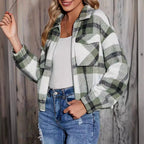 Damen Karierte Oversize-Hemdjacke mit Taschen R&B