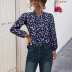 Damen Bluse mit floralem Design und eleganter Schleifenöffnung R&B