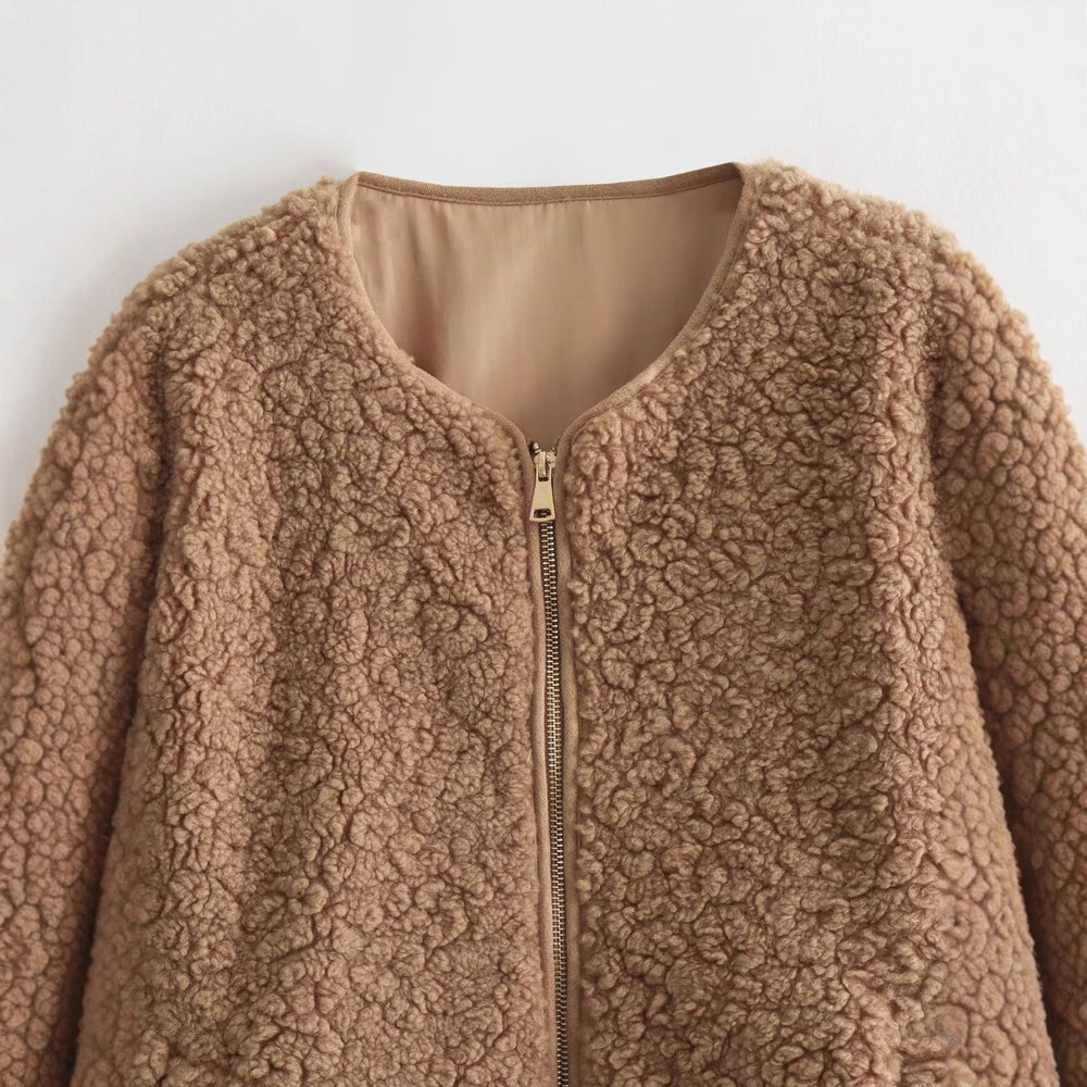 Damen kuschelige Teddyjacke mit Reißverschluss und praktischen Taschen R&B